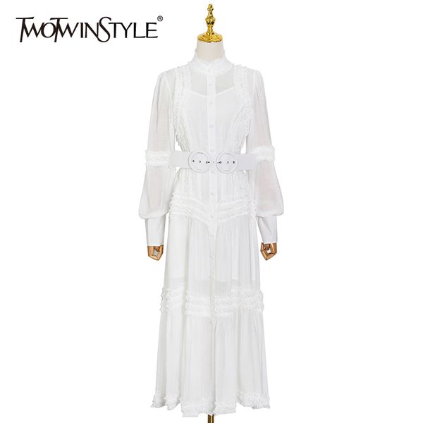white patchwork ruffle dress for women stand collar long sleeve high waist sashes elegant dresses female fashion 210428, Black;gray
white patchwork ruffle dress for women stand collar long sleeve high waist sashes elegant dresses female fashion 210428, Black;gray