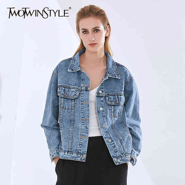 twotwinstyle denim patchwork pocket jacket for women lapel long sleeve casual basic jackets female fashion new clothing 210428, Black;brown
twotwinstyle denim patchwork pocket jacket for women lapel long sleeve casual basic jackets female fashion new clothing 210428, Black;brown