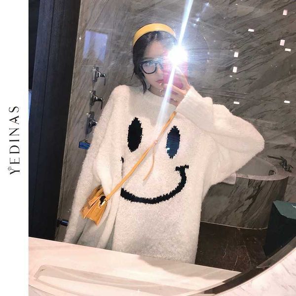 yedinas smiling face sweater women harajuku loose s overside korean style pullover chic white knitted plus size 210527, White;black
yedinas smiling face sweater women harajuku loose s overside korean style pullover chic white knitted plus size 210527, White;black