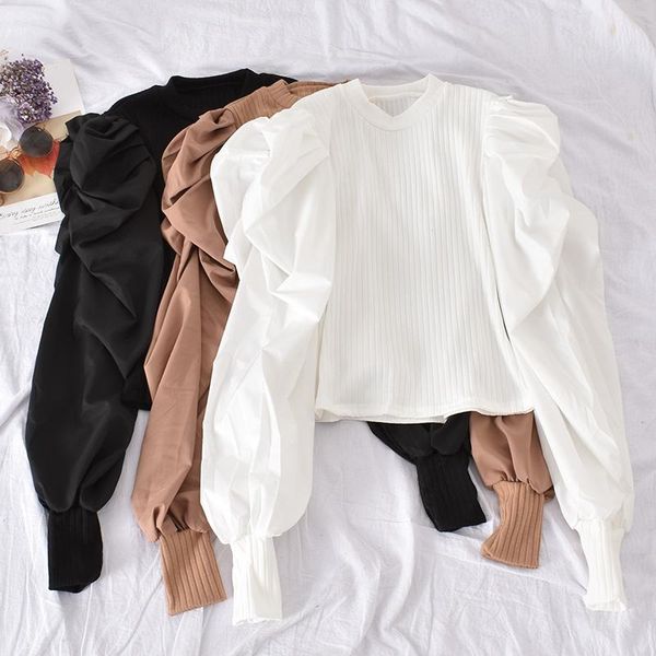 women's t-shirt spring product design sense bubble shirt sleeve stitching fake two-piece slim slimming female trendy student, White
women's t-shirt spring product design sense bubble shirt sleeve stitching fake two-piece slim slimming female trendy student, White