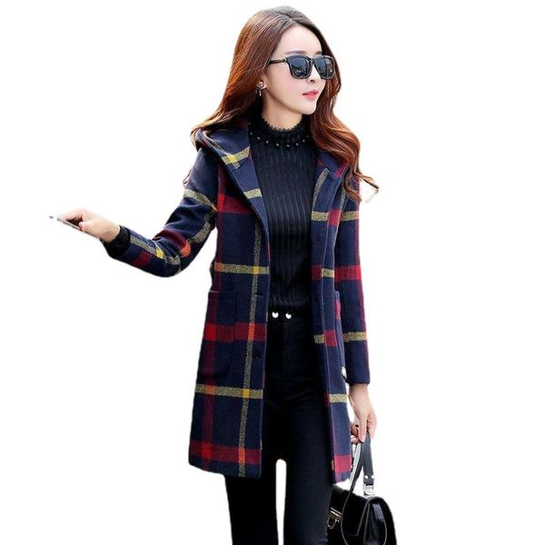 women's wool & blends windbreaker women's mid-length british college woolen coat plaid hooded, Black
women's wool & blends windbreaker women's mid-length british college woolen coat plaid hooded, Black
