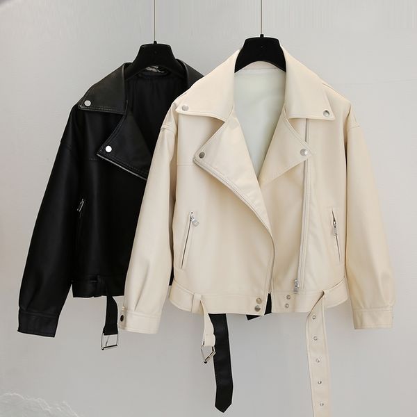 women oversize jacket spring autumn loose zipper leather coat ladies turn down collar biker moto coats with belt 210602, Black
women oversize jacket spring autumn loose zipper leather coat ladies turn down collar biker moto coats with belt 210602, Black