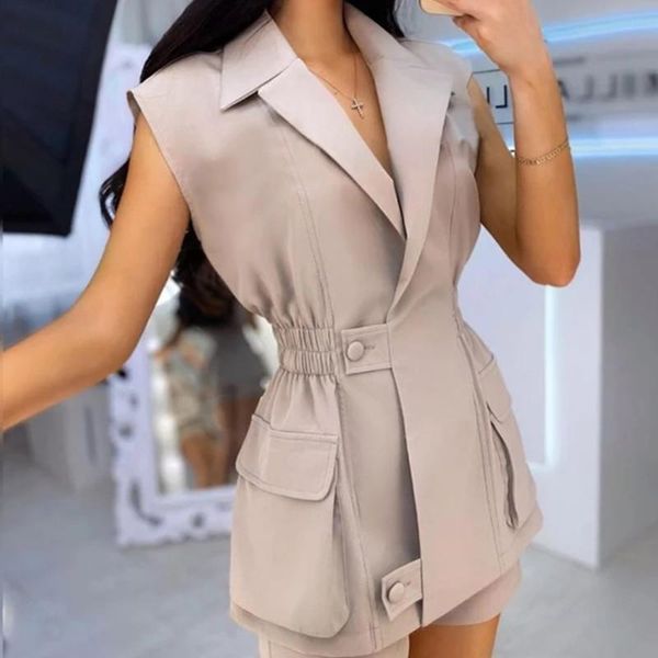 women's tracksuits sleeveless 2 piece suit set women v neck elastic waist female office ladies summer shorts coord outfits, Gray
women's tracksuits sleeveless 2 piece suit set women v neck elastic waist female office ladies summer shorts coord outfits, Gray