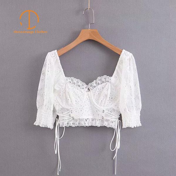 summer white lace tshirt women crop embroidery hollow out short puff sleeve adjustable lace-up slim lady tee femme 210420
summer white lace tshirt women crop embroidery hollow out short puff sleeve adjustable lace-up slim lady tee femme 210420