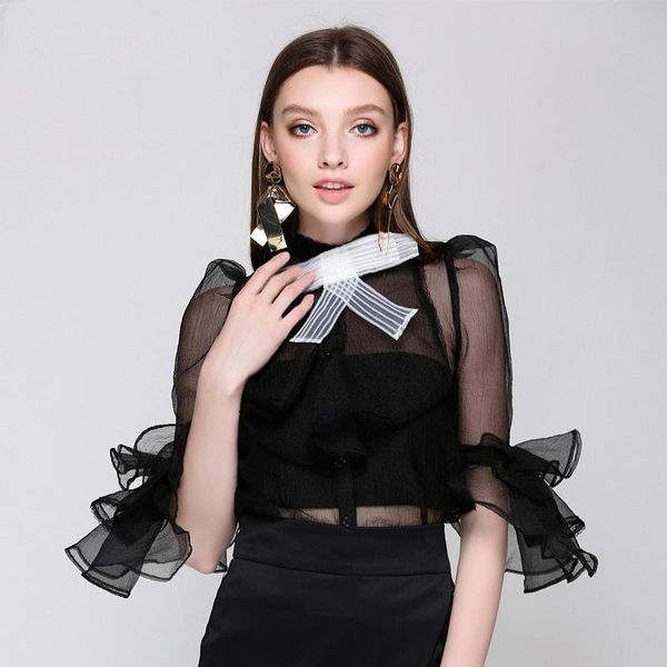 women's blouses & shirts 2021 ss ladies elegant short ruffle sleeves french style transparent organza women blouse fashion bowknot top, White
women's blouses & shirts 2021 ss ladies elegant short ruffle sleeves french style transparent organza women blouse fashion bowknot top, White