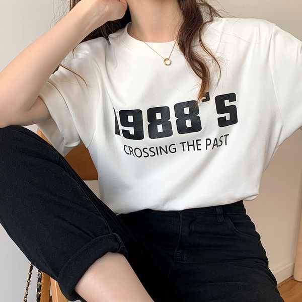 printed letters round collar sleeve short skirt korean female impression loose cotton t, White
printed letters round collar sleeve short skirt korean female impression loose cotton t, White