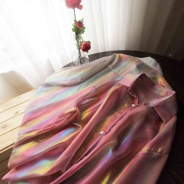 women's blouses & shirts loose boyfriend style mermaid color blouse shirt women summer long sleeve design rainbow cardigan female se6h, White
women's blouses & shirts loose boyfriend style mermaid color blouse shirt women summer long sleeve design rainbow cardigan female se6h, White