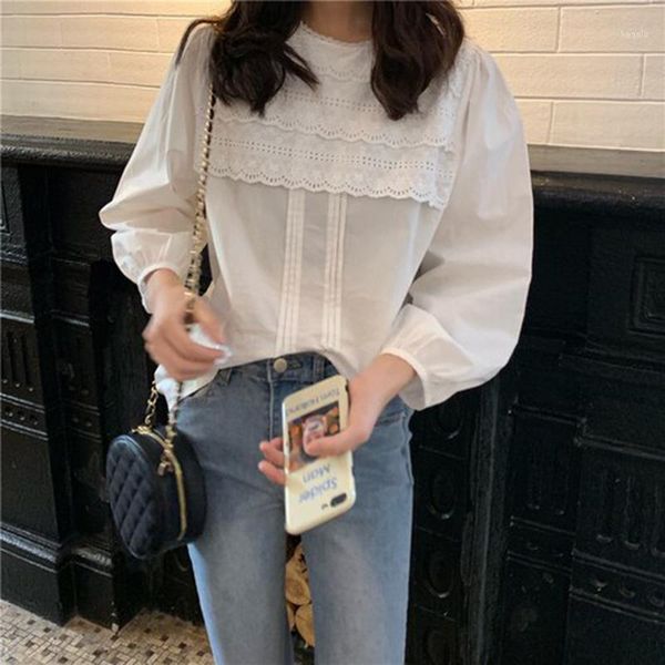 women's blouses & shirts arrival spring autumn preppy style single-breasted lace blouse women loose casual o-neck cotton ladies s337, White
women's blouses & shirts arrival spring autumn preppy style single-breasted lace blouse women loose casual o-neck cotton ladies s337, White