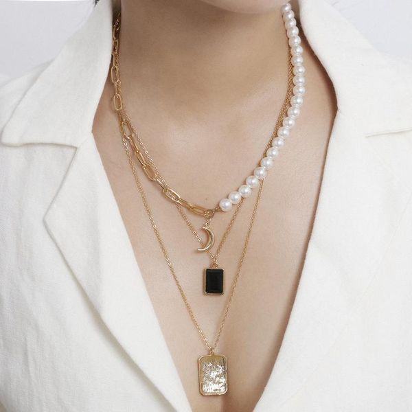 design women moon crystal rectangle pendant necklaces pearl beads gold chain chunky multilayer necklace jewelry party gifts chains, Silver
design women moon crystal rectangle pendant necklaces pearl beads gold chain chunky multilayer necklace jewelry party gifts chains, Silver