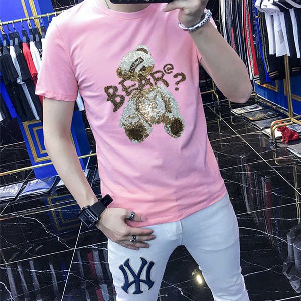 w05272021 diamond european cute bear drill sleeve t-shirt men's fashion brand new summer men's half sleeve t-shirt, White;black
w05272021 diamond european cute bear drill sleeve t-shirt men's fashion brand new summer men's half sleeve t-shirt, White;black