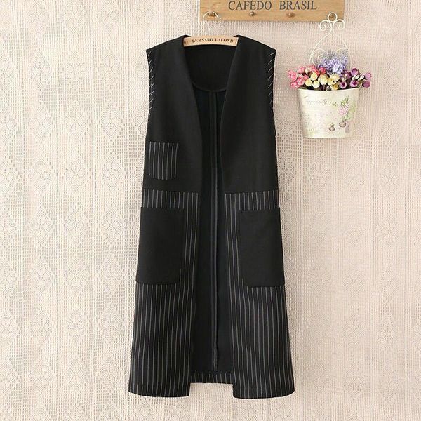 women's vests spring autumn elegant striped vest office lady korean long sleeveless waistcoat female fashion slim coat k7, Black;white
women's vests spring autumn elegant striped vest office lady korean long sleeveless waistcoat female fashion slim coat k7, Black;white