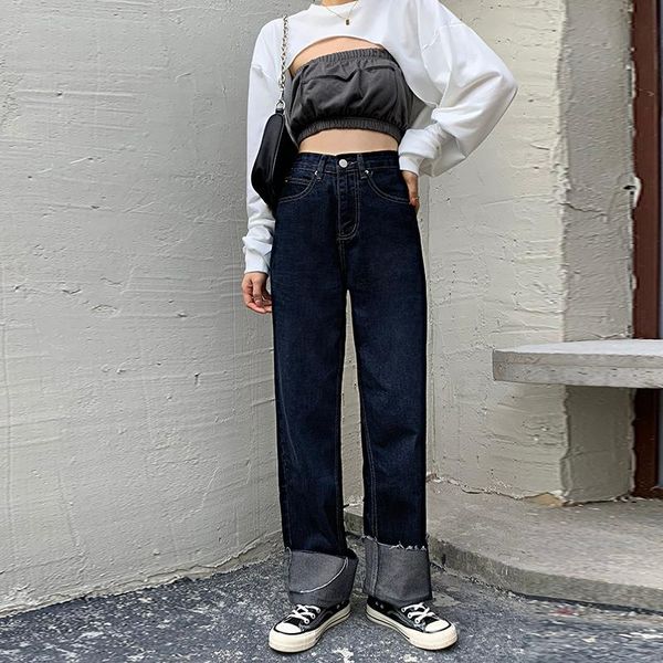 women high waist loose straight wide leg jeans trousers fashion ladies mom cotton simple solid color casual denim pants women's, Blue
women high waist loose straight wide leg jeans trousers fashion ladies mom cotton simple solid color casual denim pants women's, Blue