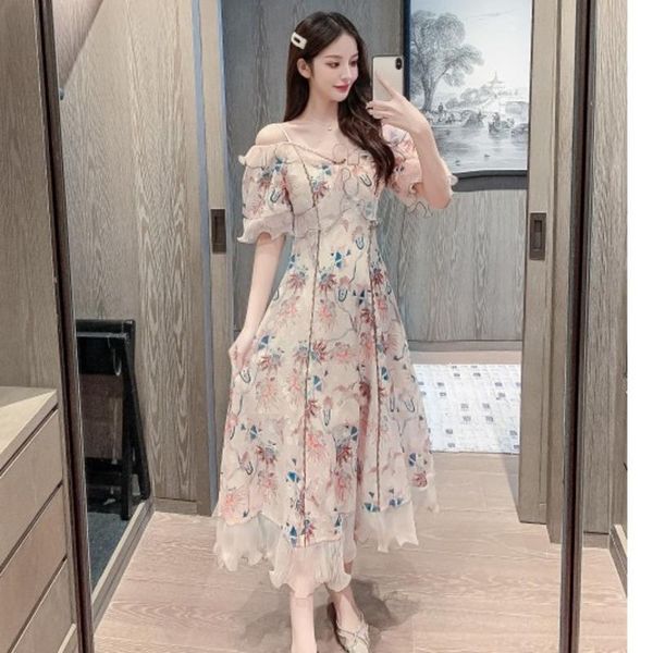 casual dresses french fashion women short sleeve ruffles elegant off shoulder camisole high waist patchwork mesh floral dress, Black;gray
casual dresses french fashion women short sleeve ruffles elegant off shoulder camisole high waist patchwork mesh floral dress, Black;gray