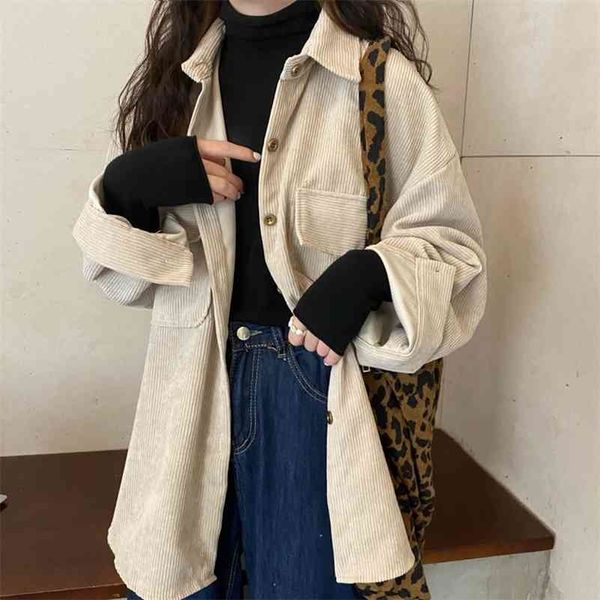 women autumn corduroy cotton lapel loose tooling jacket female vintage turn-down collar coat femininas 210416, Black;brown
women autumn corduroy cotton lapel loose tooling jacket female vintage turn-down collar coat femininas 210416, Black;brown