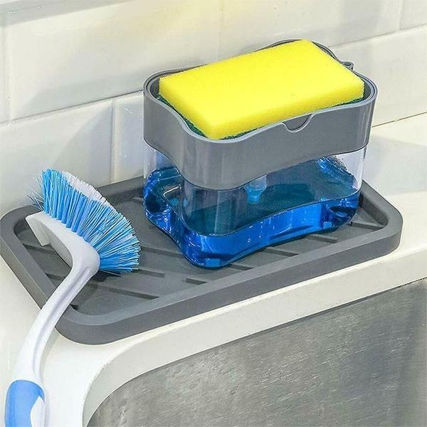 liquid soap dispenser pump with sponge manual cleaning container press organizer kitchen tool cocina
liquid soap dispenser pump with sponge manual cleaning container press organizer kitchen tool cocina
