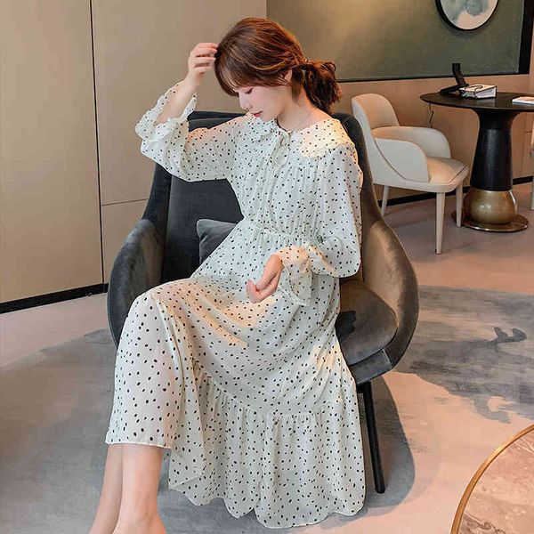 women chiffon dress vintage printed dot long sleeve a-line elastic waist boho vestidos peter pan callar spring summer 210423, Black;gray
women chiffon dress vintage printed dot long sleeve a-line elastic waist boho vestidos peter pan callar spring summer 210423, Black;gray
