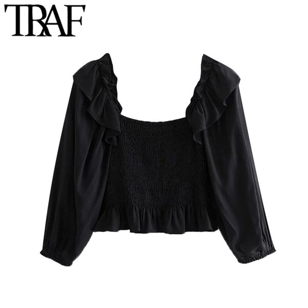 traf women fashion smocked elastic cropped blouses vintage three quarter sleeve ruffled female shirts chic 210730, White
traf women fashion smocked elastic cropped blouses vintage three quarter sleeve ruffled female shirts chic 210730, White