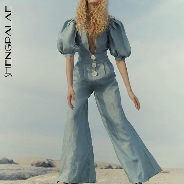 women's jumpsuits & rompers shengpalae casual loose v neck lantern half sleeve high waist flare pants lace up jumpsuit female 2021 a243, Black;white
women's jumpsuits & rompers shengpalae casual loose v neck lantern half sleeve high waist flare pants lace up jumpsuit female 2021 a243, Black;white