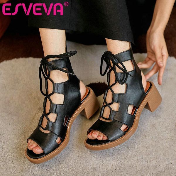 sandals esveva 2021 square med heel lace up female shoes genuine leather summer elegant fashion women pumps size 34-39, Black
sandals esveva 2021 square med heel lace up female shoes genuine leather summer elegant fashion women pumps size 34-39, Black