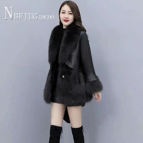 women's leather & faux fur women coat 2021 winter slim pu patchwork warm female jacket, Black
women's leather & faux fur women coat 2021 winter slim pu patchwork warm female jacket, Black