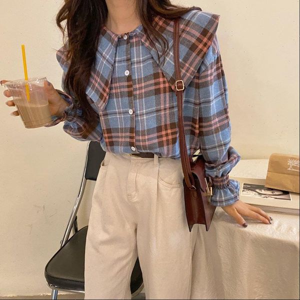 hzirip sale vintage plaid womens shirts peter pan collar fashion korean style brief chic gentle office lady casual, White
hzirip sale vintage plaid womens shirts peter pan collar fashion korean style brief chic gentle office lady casual, White