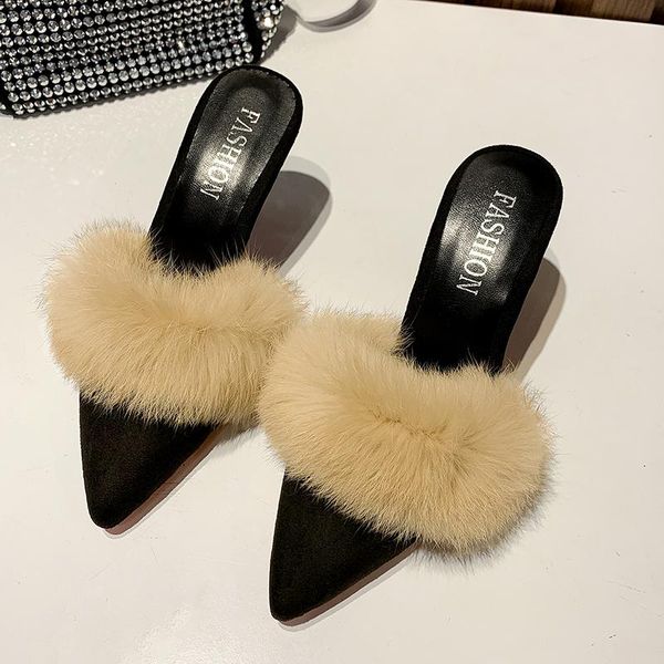 personality slippers women women's shoes slip on sandals high heel fur slides fashion autumn ladies, Black
personality slippers women women's shoes slip on sandals high heel fur slides fashion autumn ladies, Black