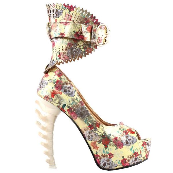 dress shoes lf80686 show story multicoloured floral skull pattern gladiator buckle platform bone heels pumps, Black
dress shoes lf80686 show story multicoloured floral skull pattern gladiator buckle platform bone heels pumps, Black
