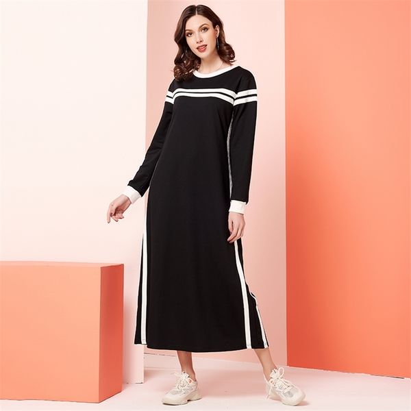 womens casual dress black white patchwork plus striped o neck long sleeve maxi dresses, Black;gray
womens casual dress black white patchwork plus striped o neck long sleeve maxi dresses, Black;gray