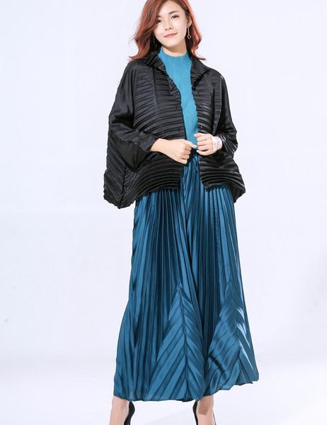 two piece dress plus size 2 set for women 45-75kg elastic miyake pleated stand collar single breasted black jacket + loose wide leg pants, White
two piece dress plus size 2 set for women 45-75kg elastic miyake pleated stand collar single breasted black jacket + loose wide leg pants, White
