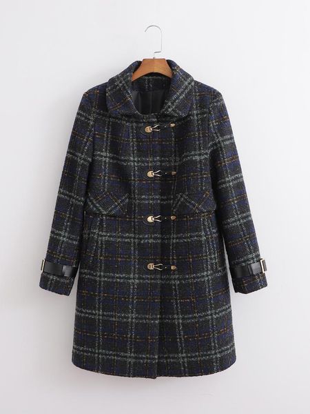 women's wool & blends 2021 european and american style autumn leather buckle loose coat jacket, Black
women's wool & blends 2021 european and american style autumn leather buckle loose coat jacket, Black