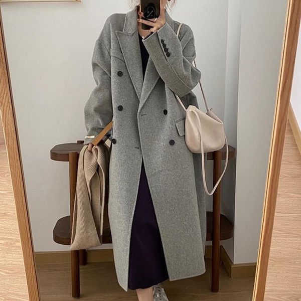 women's wool & blends 2021 autumn and winter hand stitched double-sided coat medium long loose suit, Black
women's wool & blends 2021 autumn and winter hand stitched double-sided coat medium long loose suit, Black