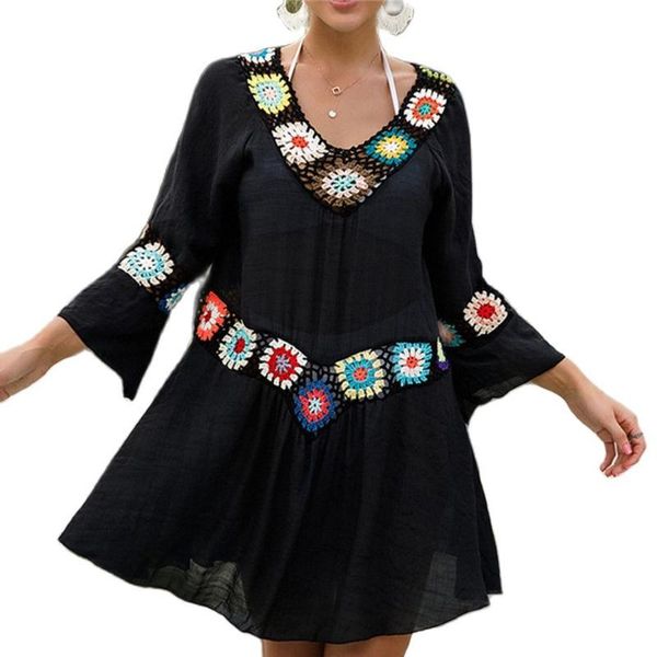 women's swimwear crochet flower beach cover up woman white dress 2021 pareo tunic sleeve coverups female kimono plage femme vocation co, White;black
women's swimwear crochet flower beach cover up woman white dress 2021 pareo tunic sleeve coverups female kimono plage femme vocation co, White;black