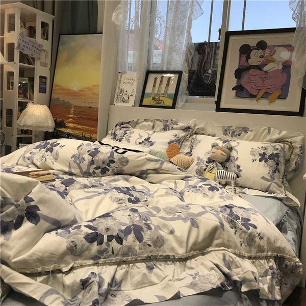ins style pastoral ribbon rose bed four piece cotton quilt cover blue art 1.5m1.8
ins style pastoral ribbon rose bed four piece cotton quilt cover blue art 1.5m1.8