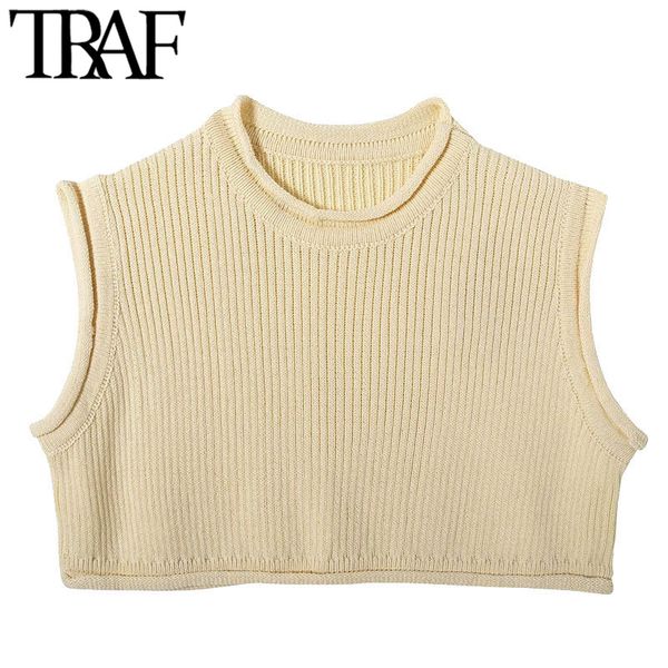 traf women fashion solid cropped knitted sweater vintage o neck sleeveless female pullovers chic 210415, White;black
traf women fashion solid cropped knitted sweater vintage o neck sleeveless female pullovers chic 210415, White;black