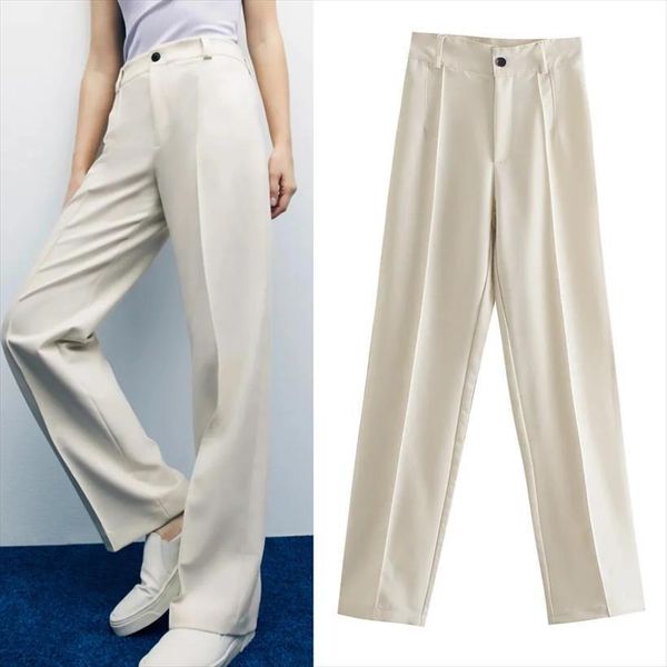 za classic brown high waist women capris trousers spring straight zip fly beige trouser, Black;white
za classic brown high waist women capris trousers spring straight zip fly beige trouser, Black;white