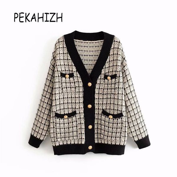 vintage v-neck black plaid knitted sweater fashion slim long sleeve pocket cardigan casual loose red chic women's jackets, Black;brown
vintage v-neck black plaid knitted sweater fashion slim long sleeve pocket cardigan casual loose red chic women's jackets, Black;brown