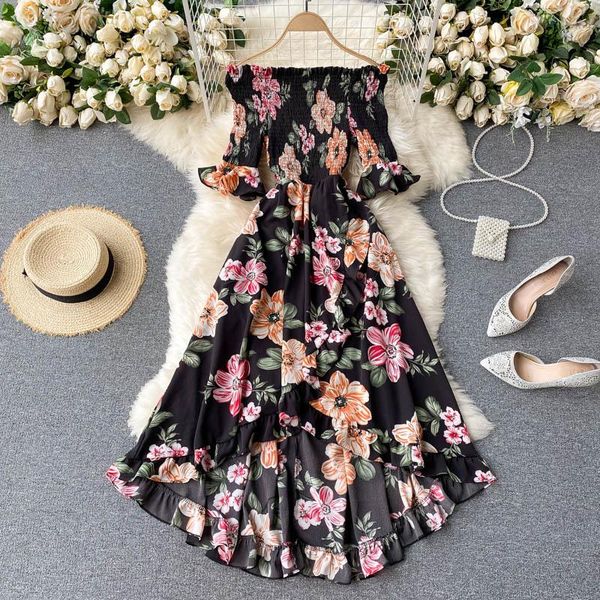 party dresses 2021 summer seaside vacation style flowers long jurk goddess slash neck high taille was dun irregular ruches maxi dress, White;black
party dresses 2021 summer seaside vacation style flowers long jurk goddess slash neck high taille was dun irregular ruches maxi dress, White;black