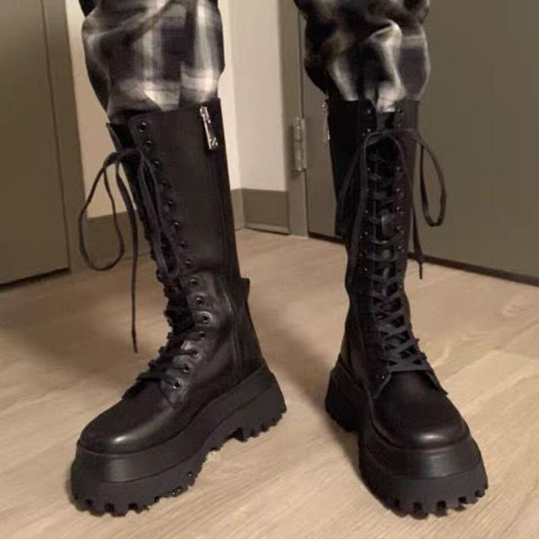 women mid-calf boots round toe thick high heel platform shoes soft leather punk female motorcycle mujer bota, Black
women mid-calf boots round toe thick high heel platform shoes soft leather punk female motorcycle mujer bota, Black
