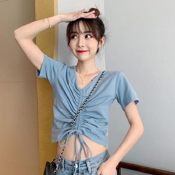 women's t-shirt drawstring short 2021 summer women high waist midriff sleeve female hipster girls v-neck cotton t shirt, White
women's t-shirt drawstring short 2021 summer women high waist midriff sleeve female hipster girls v-neck cotton t shirt, White