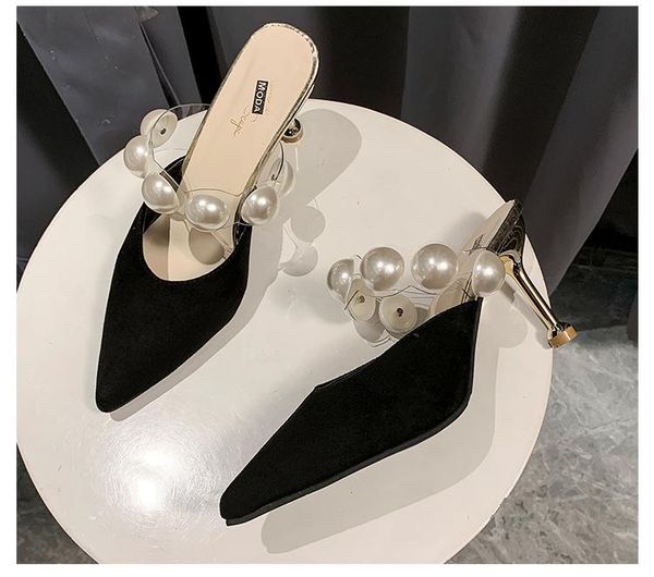 summer women's sandals and slippers, artificial pearls, stiletto high heels pointed toe slippers mules outer wear, Black
summer women's sandals and slippers, artificial pearls, stiletto high heels pointed toe slippers mules outer wear, Black