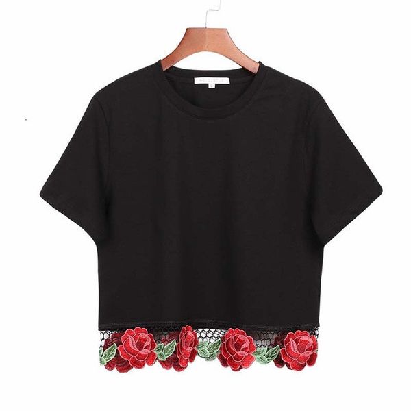 women's knits & tees fashion-new fashion flower embroidery crop summer t-shirts short sleeve black femme tee shirt cotton, White
women's knits & tees fashion-new fashion flower embroidery crop summer t-shirts short sleeve black femme tee shirt cotton, White