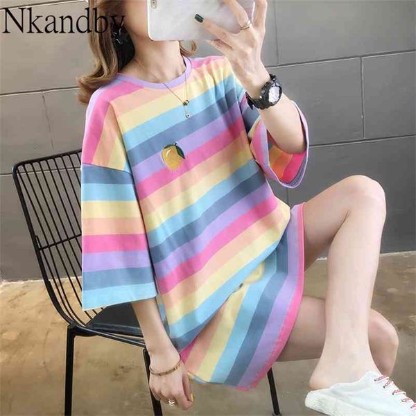 nkandby large size rainbow stripe tshirt women summer casual loose embroidery short sleeve oversize cotton long t-shirt 210401, White
nkandby large size rainbow stripe tshirt women summer casual loose embroidery short sleeve oversize cotton long t-shirt 210401, White