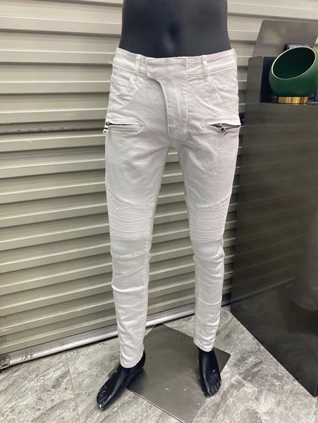 hip hop style mens pencil jeans zipper designer white skinny pocket denim pants fashion club clothing for male, Blue
hip hop style mens pencil jeans zipper designer white skinny pocket denim pants fashion club clothing for male, Blue