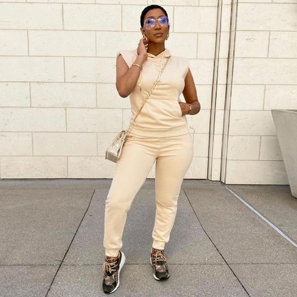 women's two piece pants sets 2021 fashion hooded collar sleeveless tank pockets women hoodie set tracksuit and, White
women's two piece pants sets 2021 fashion hooded collar sleeveless tank pockets women hoodie set tracksuit and, White