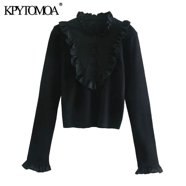 women fashion patchwork ruffled cropped knitted sweater high neck long sleeve female pullovers chic 210420, White;black
women fashion patchwork ruffled cropped knitted sweater high neck long sleeve female pullovers chic 210420, White;black