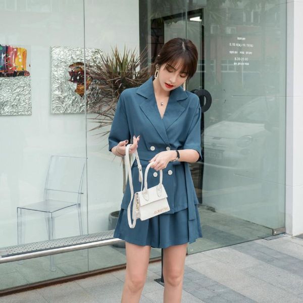 summer suit female blue temperament lace-up short-sleeved mid-length double-breasted jacket two-piece women's suits & blazers, White;black
summer suit female blue temperament lace-up short-sleeved mid-length double-breasted jacket two-piece women's suits & blazers, White;black