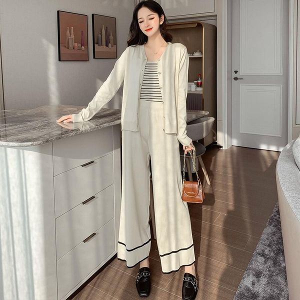 two piece dress three-piece suit pants female easy autumn small sweet wind knitting cardigan sweater coat two-piece tall waist wide-legged, White
two piece dress three-piece suit pants female easy autumn small sweet wind knitting cardigan sweater coat two-piece tall waist wide-legged, White