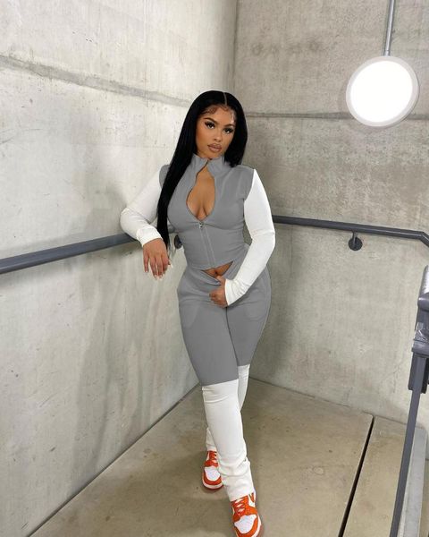 women's two piece pants 2021 autumn and winter fashion women leisure splicing zipper sports fitness set, White
women's two piece pants 2021 autumn and winter fashion women leisure splicing zipper sports fitness set, White