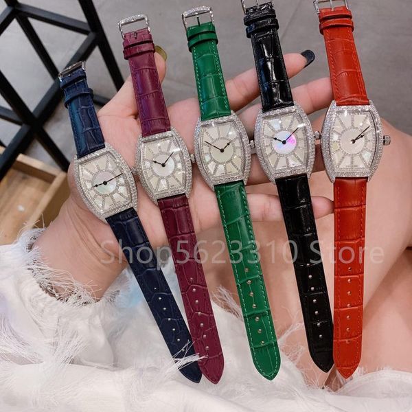 wristwatches luxury cz quartz wristwatch stainless steel wine barrel clock women genuine leather watch fm crystal sun shell pearl dial, Slivery;brown
wristwatches luxury cz quartz wristwatch stainless steel wine barrel clock women genuine leather watch fm crystal sun shell pearl dial, Slivery;brown