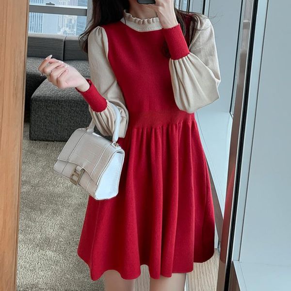 casual dresses 2021 vintage knitted autumn winter mini patchwork fashion elegant ruffle sweater bottomed long sleeve dress vestidos, Black;gray
casual dresses 2021 vintage knitted autumn winter mini patchwork fashion elegant ruffle sweater bottomed long sleeve dress vestidos, Black;gray